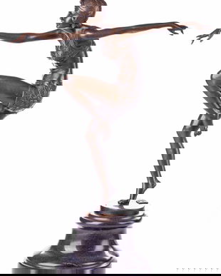 Dansatoare Art Deco- statueta din bronz pe soclu din marmura