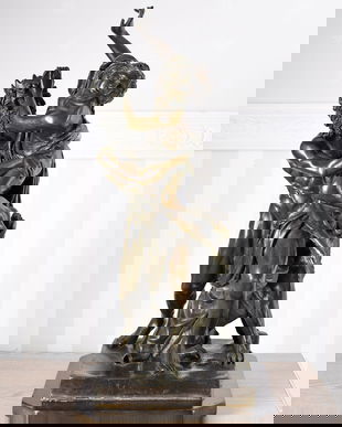 Cerberus cu Proserpina  - statueta mare din bronz pe soclu din marmura