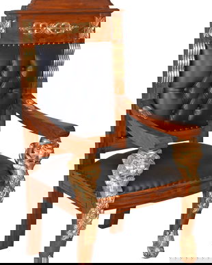 Tron baroc din lemn mahon cu capete de leu si tapiterie neagra
