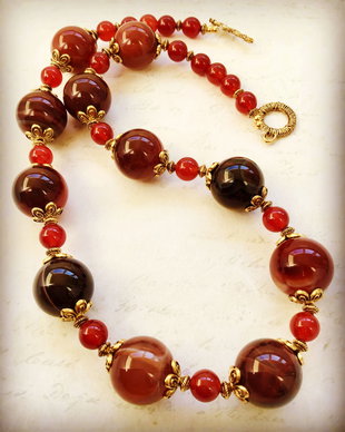 Colier vintage agate dantela & carneol