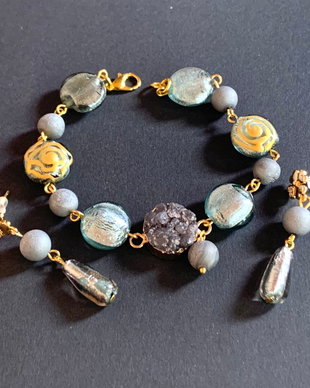 BRATARA ȘI CERCEI~GOLDEN GREY~agate druzy,murano,zirconia,accesorii aurii