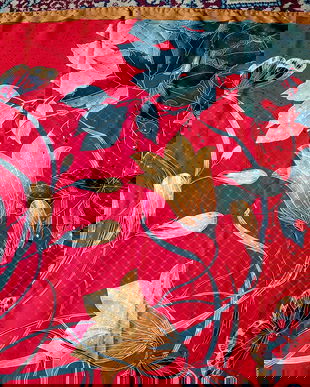 Esarfa SEVINI, matase naturala ,cu flori de crin