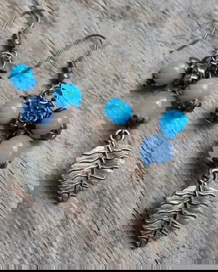 Cercei lungi, "Albastrele din gradina" - Cercei lungi, Flori, frunze, Cercei atarnatori