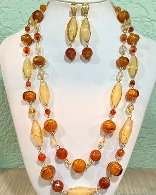 SET~AMBER & HONEY~agate,murano,citrin,accesorii aurii HQP