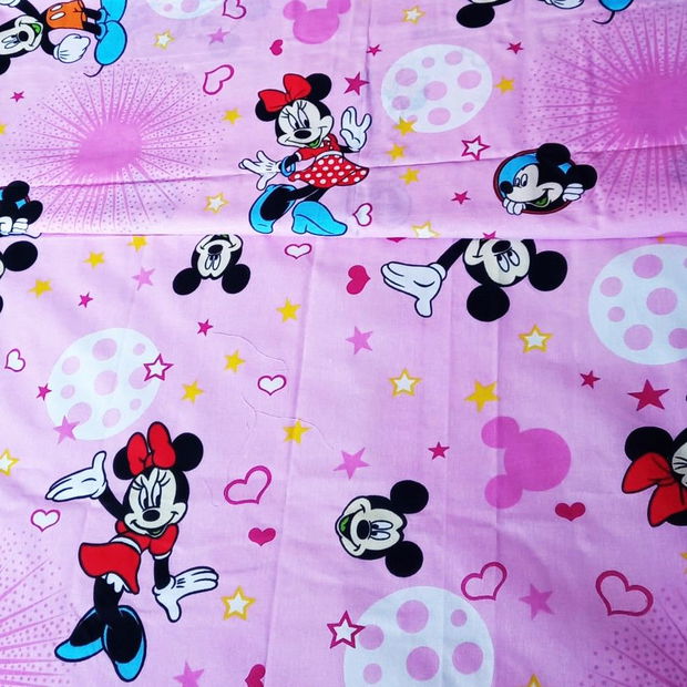 Lenjerie pat, 3 piese MCF, Mickey si Minnie mouse, roz,90x200 cm