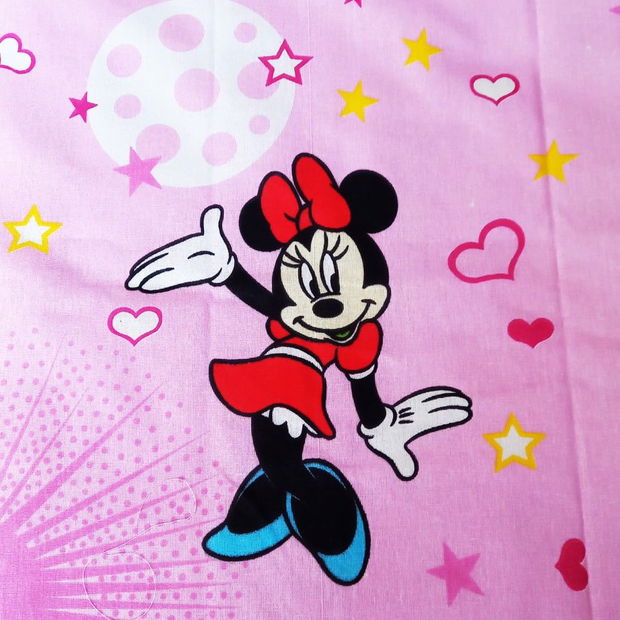 Lenjerie pat, 3 piese MCF, Mickey si Minnie mouse, roz,90x200 cm