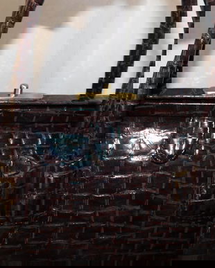 Geanta    vintage piele  naturala lacuita   Italia ,  spectaculoasa