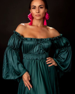 Cercei Fucsia cu petale de material