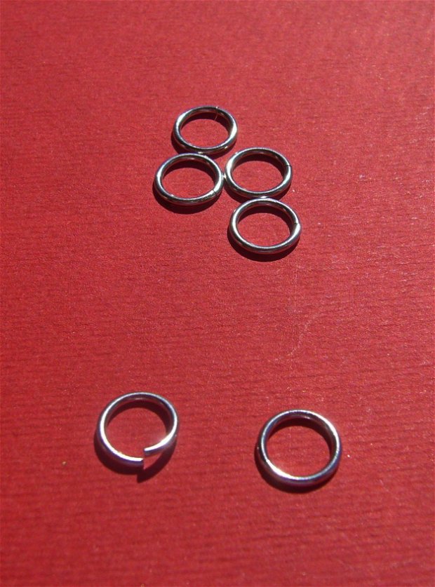 (10 bucati) Zale mari din argint .925 rodiat, deschise (nesudate) (ZNS6) din diametru aprox 8 mm, grosime aprox 1 mm