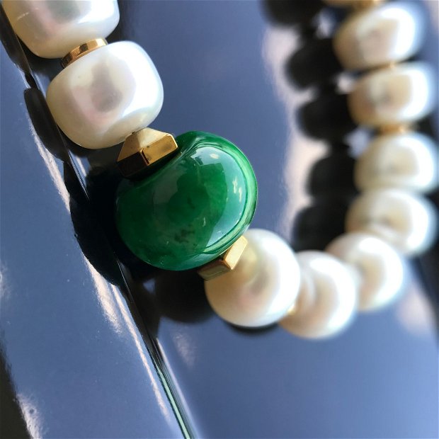 Bratara cu perle de cultura, jad verde și hematit