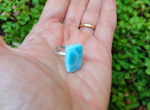 Inel Larimar si Argint 925 - IN1075 - Inel albastru reglabil, inel patrat, inel bleu, inel pietre semipretioase, cadou aniversare, cadou sotie, cristale vindecatoare, cristale de colectie