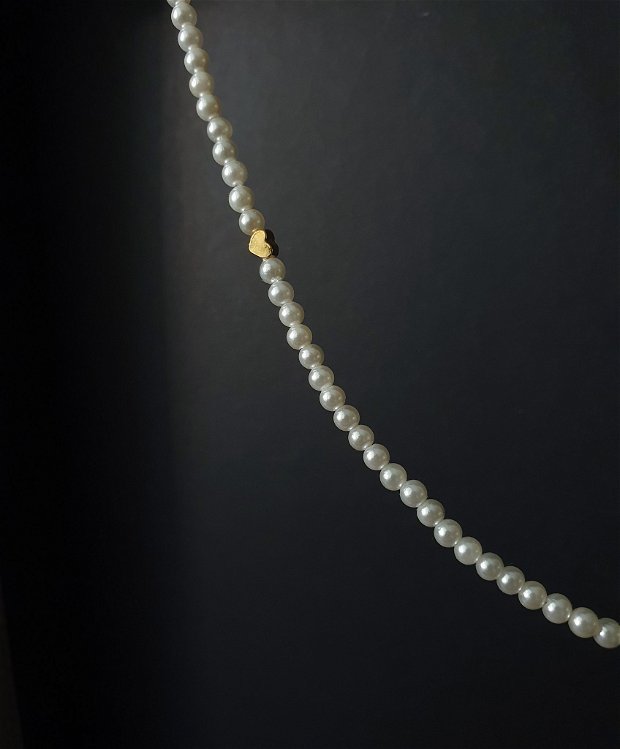 Colier perle si inimioara argint placat cu aur