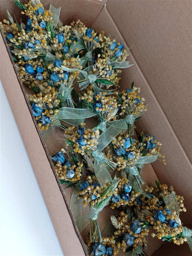 Cocarde nuntă-flori naturale uscate, Albastru 8 cm