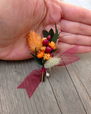 Cocarde nuntă-flori naturale uscate, Portocaliu Verde Burgundy