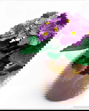 Violeta adricana, Ghiveci decorativ, Flori decorative, Violete, Buchet flori, Violete crosetate, Flori crosetate, Decoratiune floarala, Aranjament floral