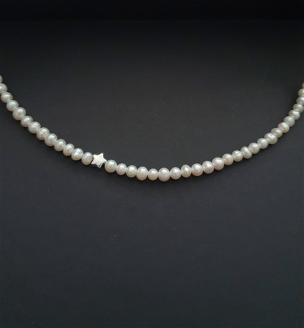 Colier perle naturale si steluta argint