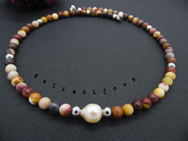 Colier handmade unicat - jasp si perla de cultura (cod659)