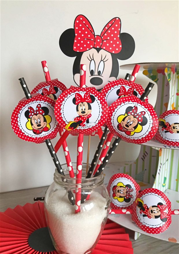 Set paie limonada decorate Minnie mouse rosie/ Decoratiuni Minnie mouse