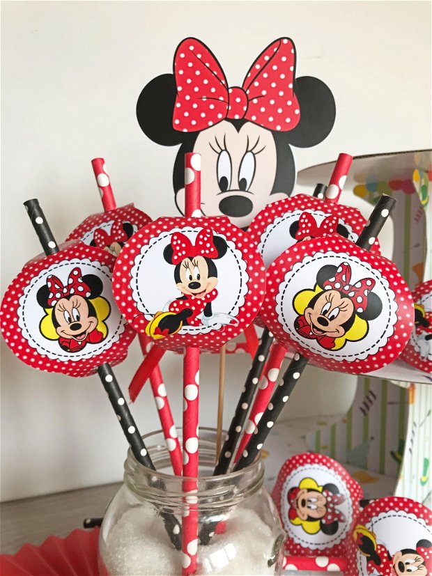 Set paie limonada decorate Minnie mouse rosie/ Decoratiuni Minnie mouse