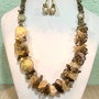 SET~DELUXE CITRINE~citrin brut,cuarț fumuriu,murano,accesorii aurii,inox aurit