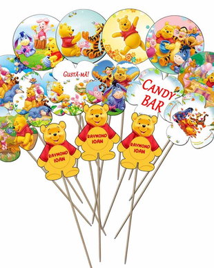Decorațiuni botez cu Winnie the Pooh, accesorii Candy Bar handmade