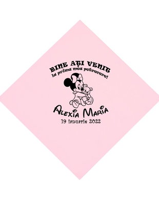 Servetele roz personalizate pentru pentru botez, tematica Minnie Mouse