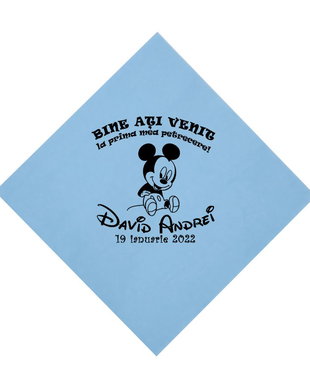 Servetele bleu personalizate pentru pentru botez, tematica Mickey Mouse