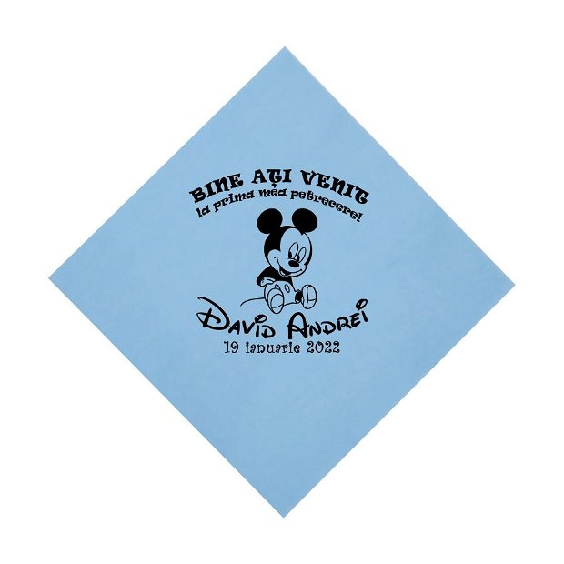 Servetele bleu personalizate pentru pentru botez, tematica Mickey Mouse