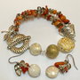 BRATARA ȘI CERCEI~ORANGE SUMMER~cuarț fumuriu,coral,murano,inox,accesorii argintate