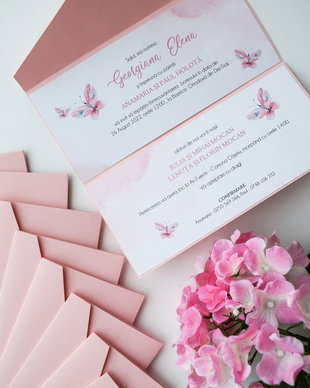 Invitație botez Baby pocketfold  - Pink