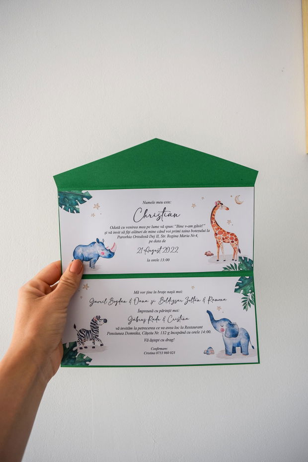 Invitație botez Baby pocketfold - Safari