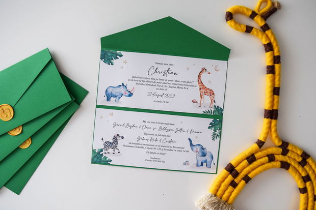 Invitație botez Baby pocketfold - Safari