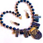 SET ~CLEOPATRA~ lapislazuli,agate druzy,hematit electroplacat,toho,inox,email,accesorii aurii