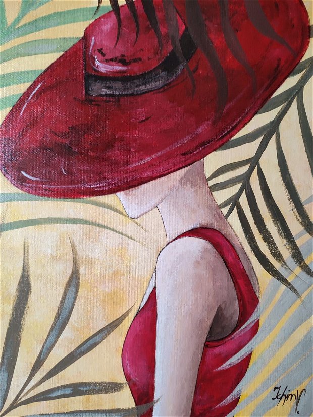Tablou Doamna cu pălărie roșie