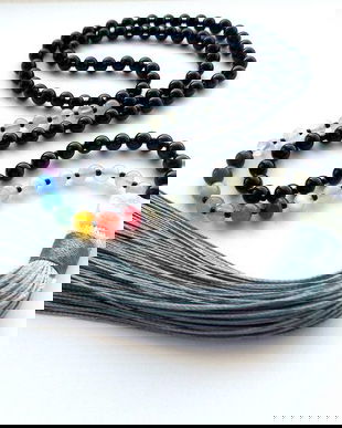 Colier Mala+7 Chakre*108+1*Onix+PiatraLunii*Colier pentru meditatie si rugaciune*Mantre