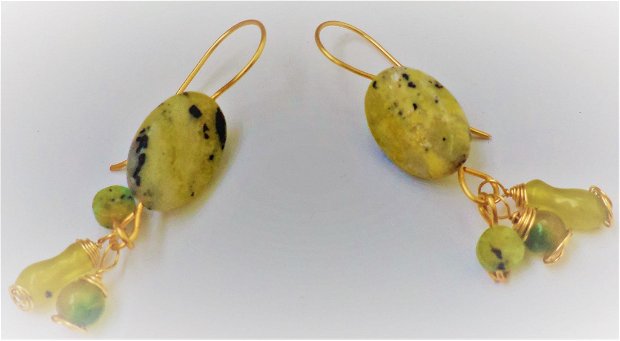 Cercei din margele de turcoaz galben(jasper) si jad