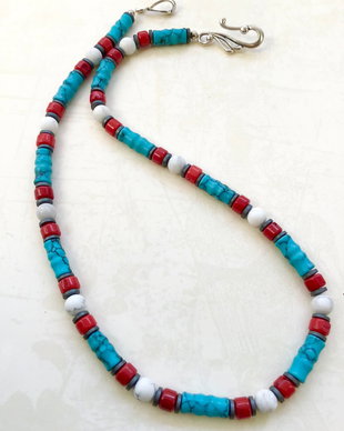 Colier CHOKER turcoaz, hematit, howlit & coral