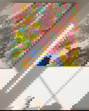 Playfull balloons no 2, tablou abstract in culori acrilice, culori aprinse și vesele, pe pânza pe sasiu