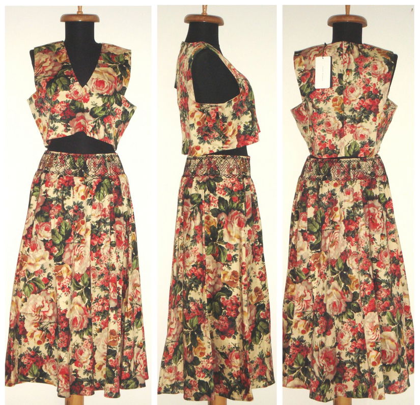 Zara, Compleu nou, fusta si cropped top, cu print floral colorat