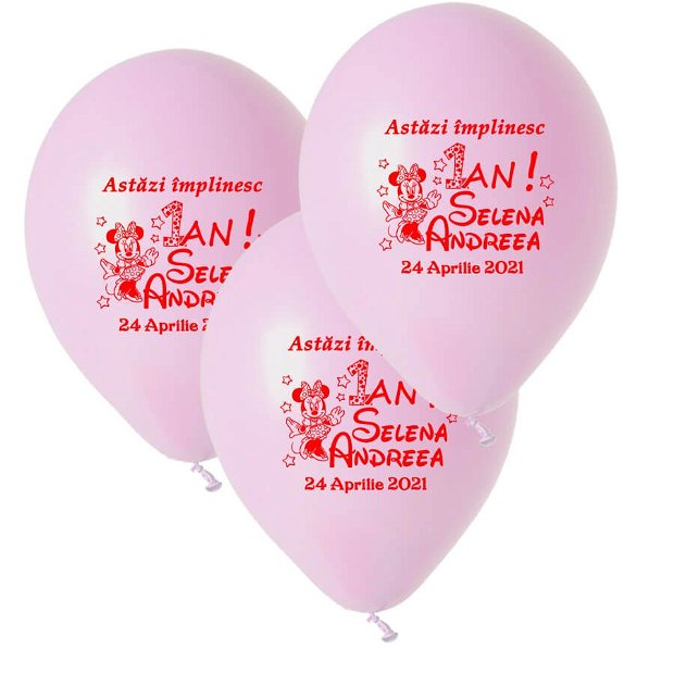 Baloane personalizate aniversare 1 An, stelute si Minnie