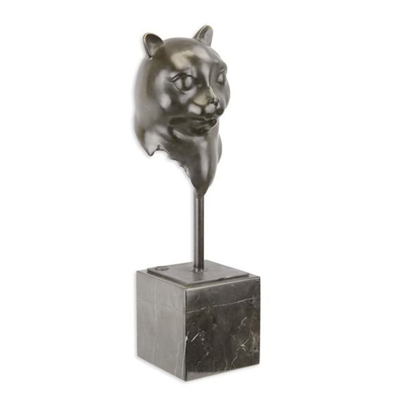 Cap de pisica- statueta din bronz pe un soclu din marmura