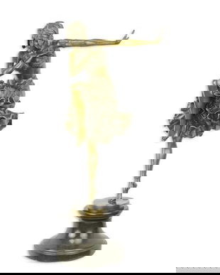 Dansatoare hindu-statueta din bronz pe un soclu din marmura