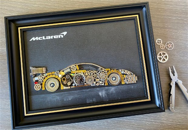 Masina model McLaren Cod M 545, Tablou decorativ din piese de ceas, Arta, Masina sport