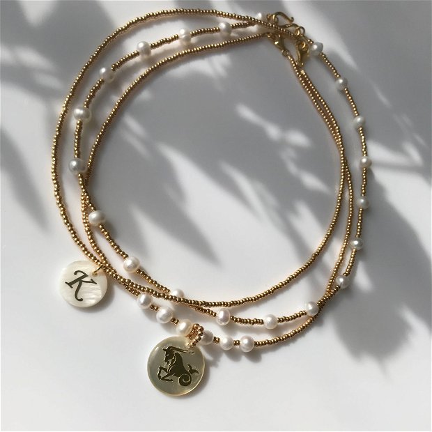 Colier din argint 925 cu semn zodiacal, perle de cultura și margele MIYUKI