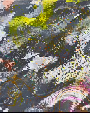 Calming Waves, tablou abstract in culori neutre pastelate, tablou minimalist in culori acrilice și foița de aur