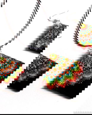 set bijuterii lemn cu mandala 41145