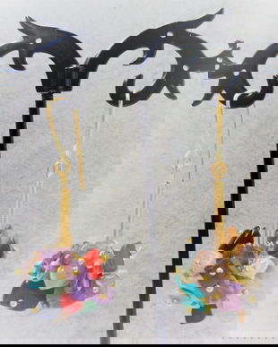 Cercei handmade din sarma de cupru placata cu aur si un mix de pietre semipretioase