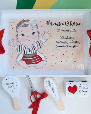 Tava turta fetita traditionala pictata manual personalizat cu nume