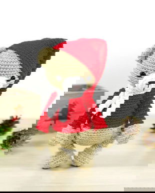 Jucarie crosetata ursulet, Ursuet Craciun, Mos Craciun, Ursulet Mos Craciun, Urs Craciun, Ursulet crosetat, Ursulet de plus, Ursulet