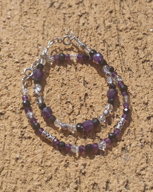 Rezervat  Set bratari din ametist, turmalina neagra, cristal de gheata  si obsidian negru